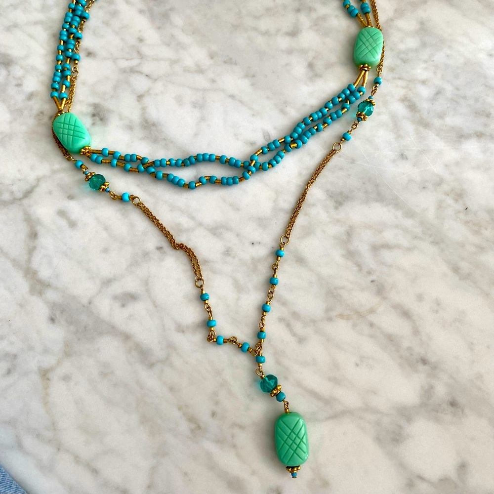 Gold metal with Turquoise and Gold bead necklace